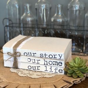 Hand stamped books - our story our home our life